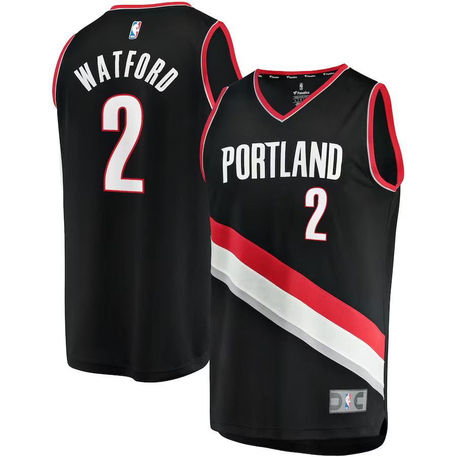 Men Portland Trail Blazers 2 Trendon Watford Fanatics Branded Black Icon Edition Fast Break Replica NBA Jersey